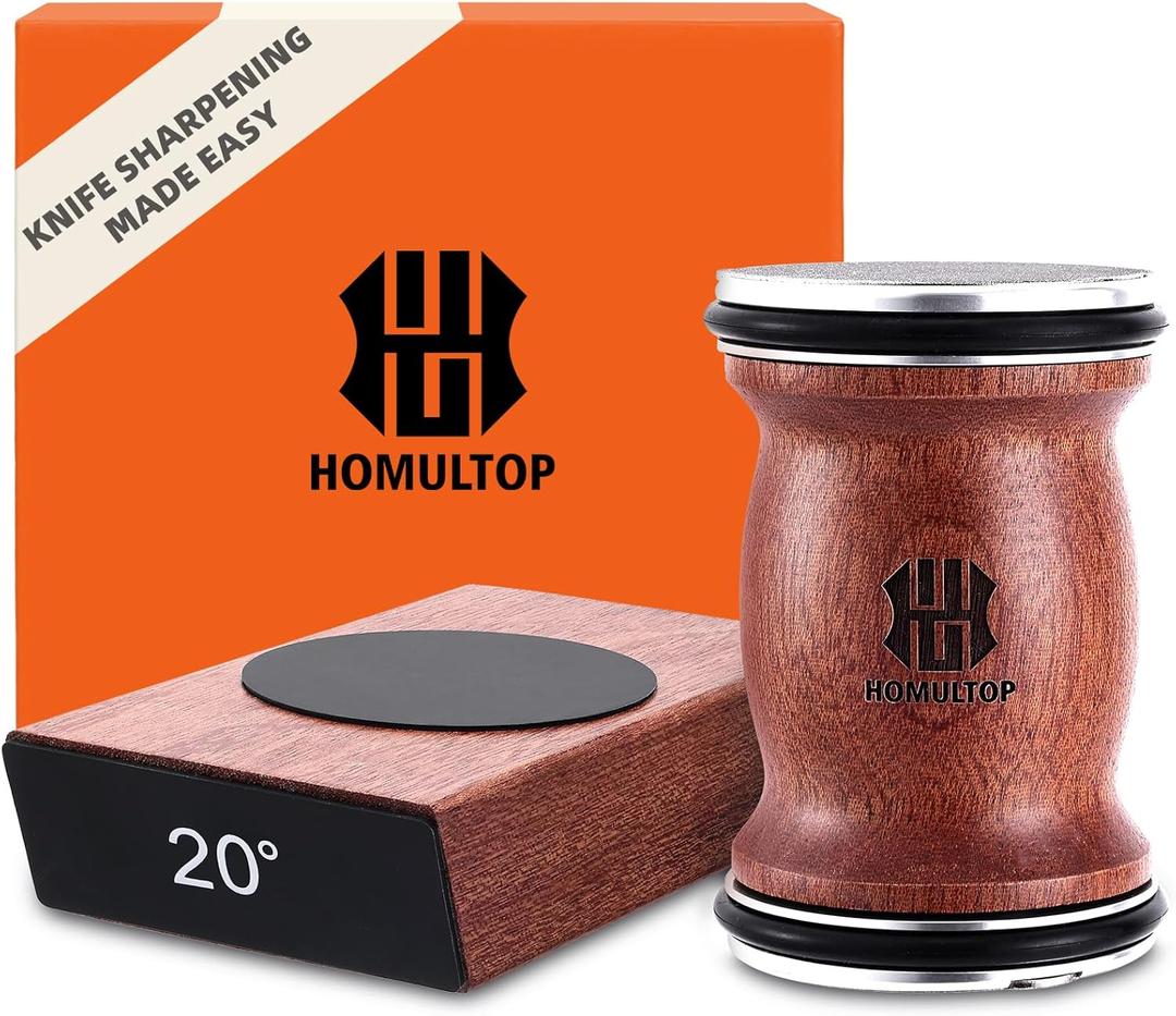 Rolling Knife Sharpener Kit with Diamond & Ceramic Discs, Magnetic Knife Sharpener Roller with 15 & 20 Angle Base, Afilador De Cuchillos