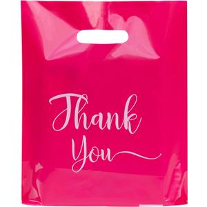 Thank You Bags, 100 Pack Bulk Plastic, Merchandise Bags for Packaging Products, Die Cut Shopping Bags for Small Business, Boutique Bags for Retail Wholesale (Small(9"x12"), Pink)