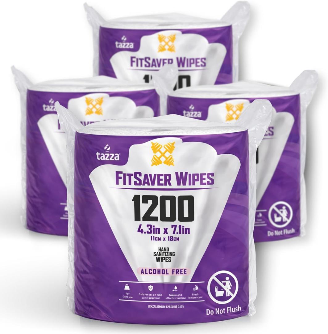 Tazza TAZZAWP1200 Wet Wipes - Bulk 4 x 1200 Ct, Durable Pre-Saturated Cleaning Gym Equip Wipes. 1 penny a wipe!