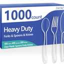 SACATR 1000 Count Plastic Silverware Heavy Duty - 400 Forks, 400 Spoons, 200 Disposable Knives, BPA-Free, Disposable Plastic Cutlery Set, Plasticware Suitable for Party Everyday Use ﻿