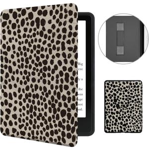 MOROCK Case for All-New 6.8" Kindle Paperwhite and Paperwhite Signature Edition (11th Generation, 2021 Released), Lightweight PU Leather Cover with Hand Strap, Auto Sleep/Wake, Khaki Leopard Print