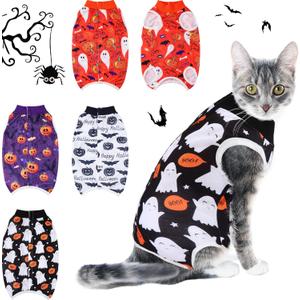Xuniea 4 Pieces Halloween Cat Surgery Recovery Suit Cat Wound Surgical Suit After Surgery Pajamas for Halloween Cat Costumes(Small)