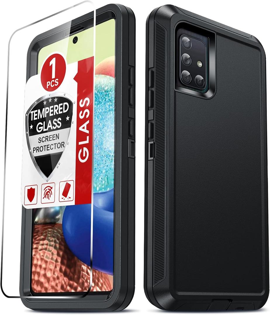 LeYi Compatible for Galaxy A71-5G Phone Case:【NOT FIT A71 4G】with 1PCS Tempered Glass Screen Protector Heavy Duty 3 in 1 Rugged Cover, Military Grade Shockproof Phone Funda para Samsung A 71 5G, Black