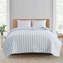 Market & Place Blue Striped Quilt Set Queen Size | Ultra Soft Lightweight Microfiber Bedspread | 3 Piece Reversible Coverlet Set for All Seasons | Avery Collection (Full/Queen, Light Blue)