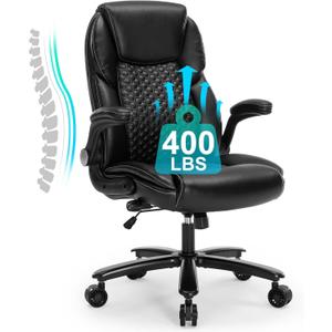 Home Office Chair, Executive Comeputer Desk Chair Ergonomic Office Chair with Adjustable Lumbar Support, Tilt Lock, PU Leather, Swivel Rolling Chair for Gaming Adult Working Study-Black