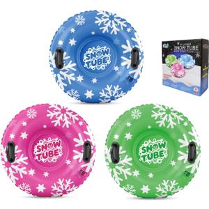Snow Tube, 3 Packs Sledding Snow Tube Sports Inflatable Snow Sled Thickened Duty Hard Bottom Sleds for Snow with Handles, Winter Outdoor