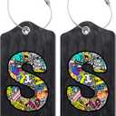 2 Pack Initial Luggage Tag for Suitcase, Cool Letter Unique Leather Bag Tags Identifiers Privacy Cover ID Label with Durable Steel Loop for Women Men Kids Girls Travel, Letter S