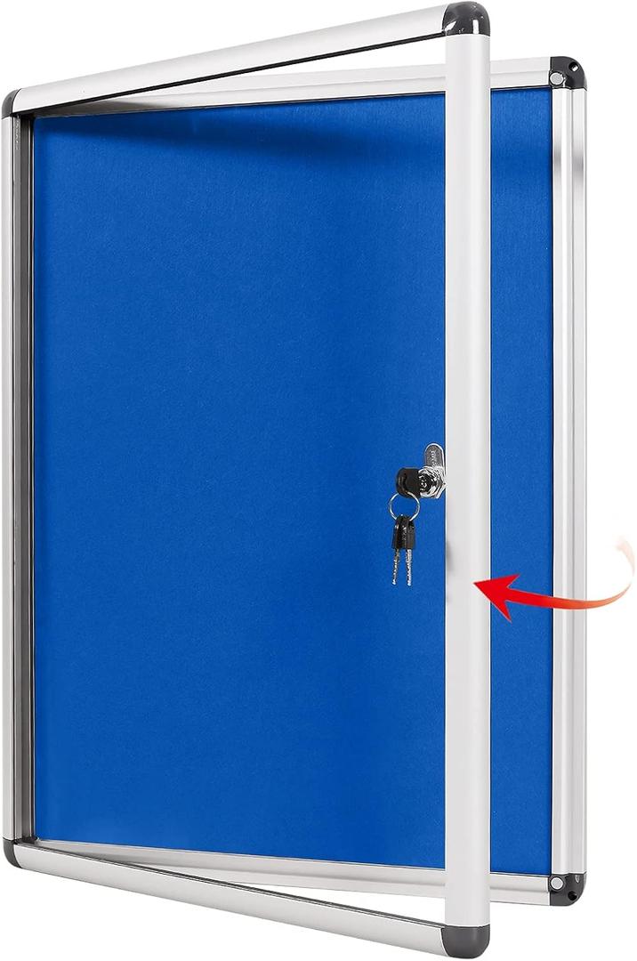 SWANCROWN Pins Bulletin Board Enclosed Wall-Mounted Secure Display Board for Notice Message with Door and Keys,38x28inches(9xA4) (Blue Felt)