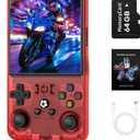 R36MAX Retro Handheld Game Console, 4.0 inch Retro Gaming Console with 64GB Memory, Portable Retro Video Games Console, 4000mAh Battery, Support 30+ Emulators, Transparent Red