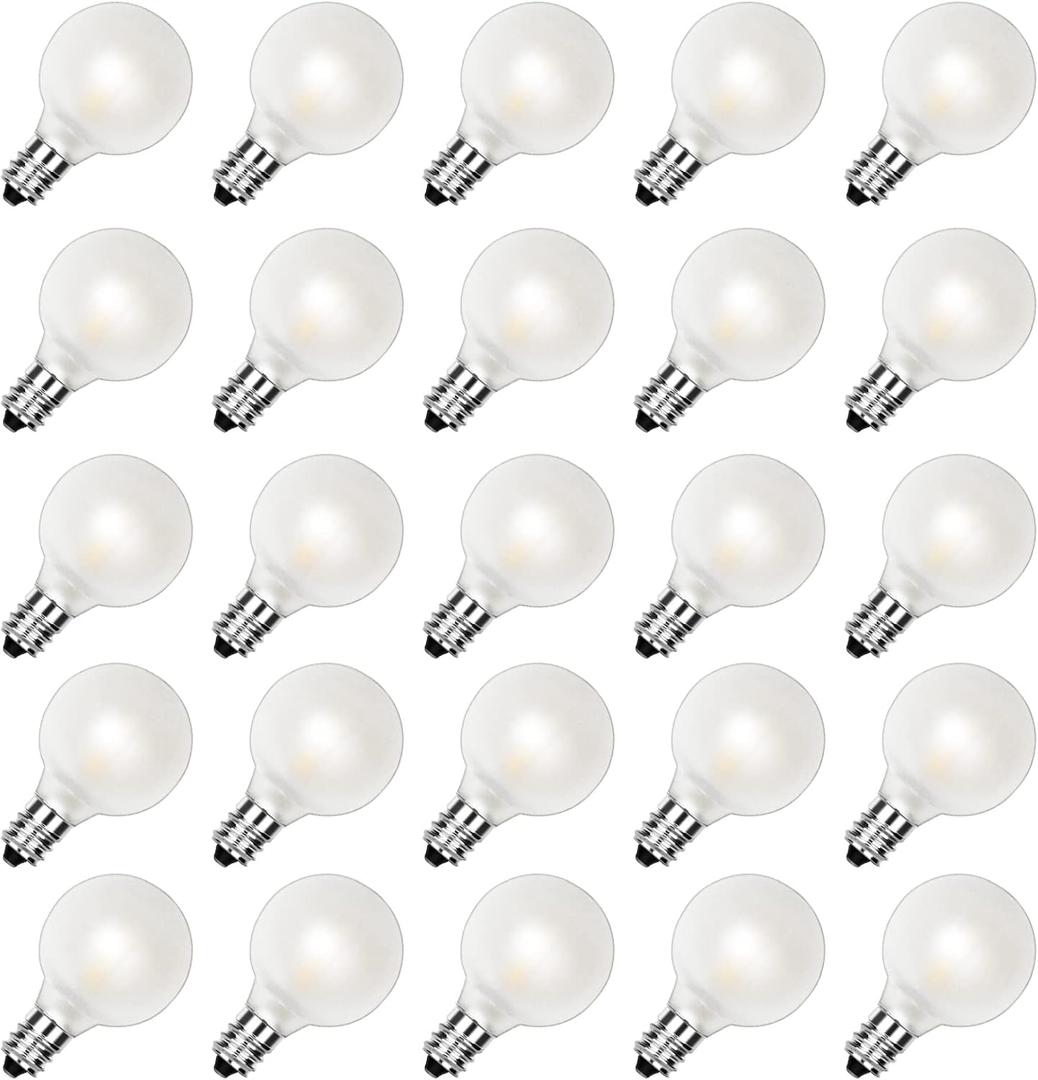 G40 LED Frosted Light Bulbs Replacement, 0.6W Shatterproof Globe Led String Light Bulbs, Replacement Bulbs for Indoor Outdoor String Lights, 25Pack, Warm White