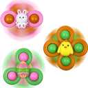 Jofan 3 Pack Easter Suction Cup Spinner Toys for Baby Toddlers Kids Easter Basket Stuffers Gifts Fillers Party Favors