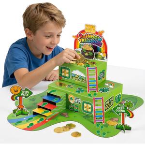 LEKSON St. Patricks Day Leprechaun Trap Craft Kit for Kids, Rainbow Treasure DIY Decoration Scene with Path, Signs & Accessories, Classroom & Holiday Activity Set (Green01)