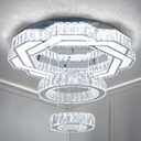 22.5" Crystal Chandeliers Living Room Modern Chandelier Crystal Ceiling Light LED 2 Rings Pendant Light Flush Mount Chandelier for Bedroom Dining Room Entryway (Cool White), Large
