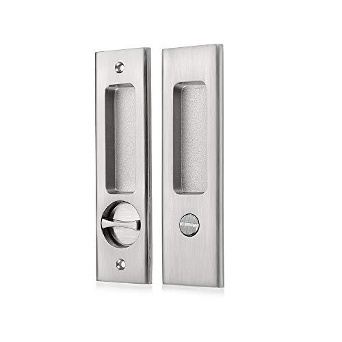 NCL Sliding Door Handle for Bath, Satin Nickel Barn Door Flush Handle, Privacy Pocket Door Lock