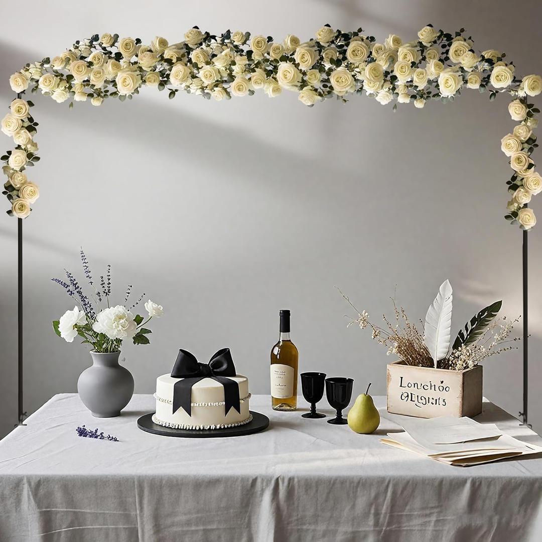 Over The Table Rod Stand with Clamps, Adjustable 46"-100'' Length 29"-55" Height Table Balloon Arch Stand for Wedding Birthday Festival Celebration Decoration, Metal Decorating Rod Hanging, Black