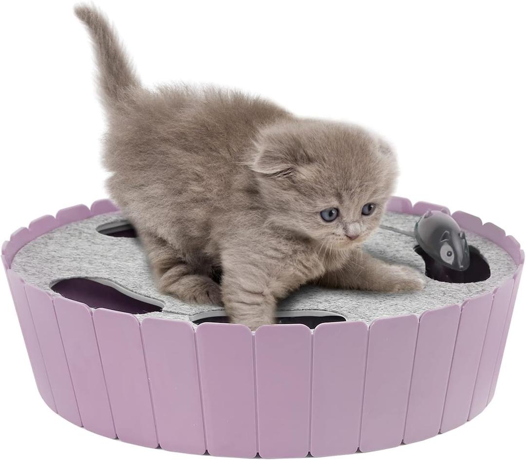 Pawaboo Interactive Cat Toy with Running Mouse, Electronic Motion Cat Toy Automatic Teaser for Indoor Cats, Pop and Play Hide Seek Cats Toys Hunting Mouse for Pet Kitten Play Fun Exercise, Purple