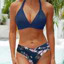 Yonique Women Two Piece Bathing Suits Push Up Bikini Set Halter Swimsuit Vintage Swimwear (Blue, M)