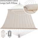 SUNCREAT Double Hammock for 2 Person, Extra Large Outdoor Portable Hammock with Hardwood Spreader Bar, Soft Pillow, 475 lbs Capacity, Beige
