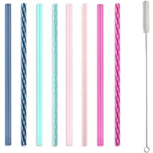 2 x Ello Impact 8 Pack Reusable Plastic Straws, Dishwasher Safe, BPA-Free with Cleaning Brush,Rosewater