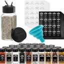Tebery 30 Pack Glass Spice Jars Square Glass Bottles with Black Caps, 4oz Empty Spice Containers Shakers Complete Organizer Set Includes Wide Funnel and Labels