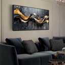 Gold Canvas Wall Art Black Artwork Large Abstract Wall Decorations Modern Pictures for Bedroom Living Room 24"x 48"