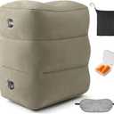 Inflatable Foot Rest Pillow for Travel - Adjustable Height Flight Foot Rest with Eye Mask and Earplugs for Kids & Adults on Airplane, Car, Train, Office, and Home (Gray, 1 PCS)