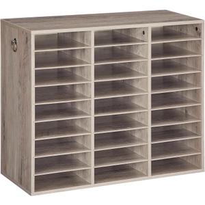 HOOBRO Literature Organizer, 27 Compartments Wooden Mail Organizer, Countertop Literature Sorter with Adjustable Shelves for Home, Office, School, Student Mailbox for Classroom, Greige BG27WF01