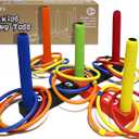Ring Toss Game for Kids, Indoor & Outdoor Game for Family and Adults with 5 Poles, 2 Bases and 16 Rings in 4 Colors, Soft Foam Toy for Kids Backyard Ring Toss Fun