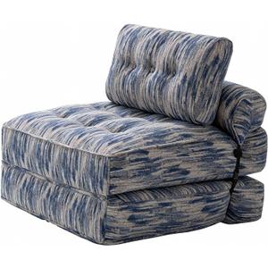 Folding Sofa Bed, Convertible Sleeper Chair, Floor Couch for Adults with Back Support and Pillow, Comfy Floor Sofa Lounge for Small Spaces, Blue and Gray Striped