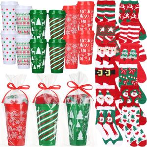 Pickmesh 12 set Christmas Bulk Gifts for Coworkers Funny 16 oz Christmas Coffee Cup Fuzzy Socks Set for Women Holiday Gift (Fresh)