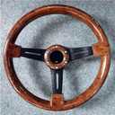 14" Classic Wood Grain Steering Wheel Riveted Light Wood Grip, Universal Automotive Steering Wheels Slotted 3 Spoke with Horn Button, 350mm 14inch Black