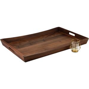 28 x 18 Inches Large Rectangle Curved Black Walnut Wood Ottoman Tray with Handles, Serve Tea, Coffee, Classic Wooden Decorative Serving Tray