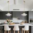 Milk Glass Pendant Light, Mid Century Modern Gold Rod Fixture, Color: 13'' UFO - Gold Rod, 13"L x 5.1"W x 43"H