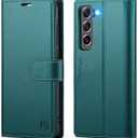 Wallet Case for Samsung Galaxy S21 FE 5G, RFID Blocking Credit Card Holder, PU Leather Folio Flip Kickstand Protective Shockproof Cover for Galaxy S21 FE (Blue-Green)