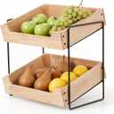 2-Tier Fruit Basket Countertop Organizer  Rubberwood & Metal Fruit Stand  Minimal Scandinavian Design Storage for Fruits, Vegetables, Bread & Snacks  Airflow Design, Easy Assembly