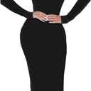 Doweha Women's Square Neck Long Sleeve Maxi Dress Sexy Knit Bodycon Long Dress for Women (XX-Large)