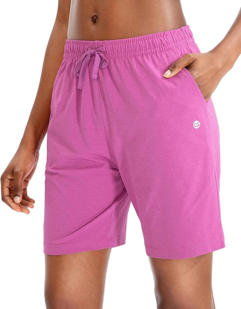 G Gradual Women's Bermuda Shorts Jersey Shorts with Deep Pockets 7" Long Shorts for Women Lounge Walking Athletic (Large, Rose Red)