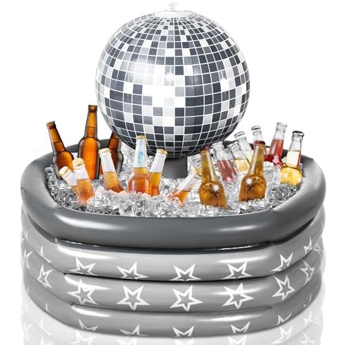 Bencailor Disco Ball Inflatable Cooler Inflatable Drink Cooler Disco Party Decoration PVC Blow up Ice Serving Buffet Bar for Summer Pool Party