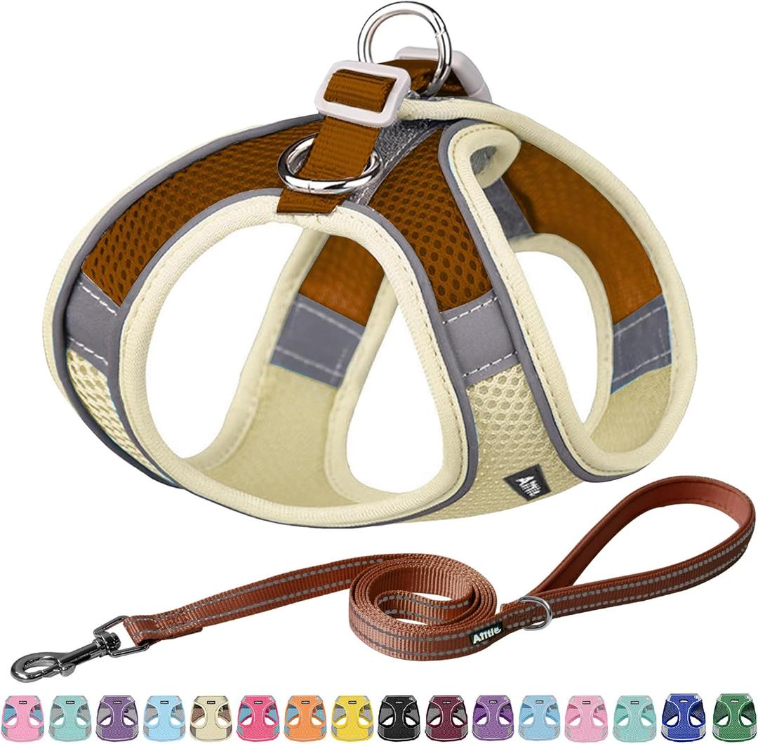 AIITLE No Pull Dog Harness and Leash Set, Step in Adjustable Dog Harness with Padded Vest for All Weather, Dog Leash with Soft Padded Handle, Easy to Put on Small and Medium Dogs Beige S (S(Chest: 13.5 - 16"))