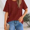 ZESICA Women's Summer Hollow Out Crochet Cover Ups 2026 Short Sleeve Crewneck Sweater Shirts Beach Vacation Outfits (M)