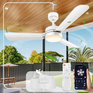 Ceiling Fans with Lights,36" LED Fan Light Hanging with Hook,Hook Type Ceiling Fan,Plug in Ceiling Fan Light,40W,3000-6500k,Remote Control,Portable Fan for Camping Bed,Patios,(White)