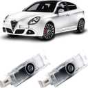 Never Fade Alfa Romeo Door Light Logo, Projection Ghost Shadow Welcome Puddle Light Compatible with Stelvio Mito Giulietta Giulia 147 159 Accessories (White Letter)