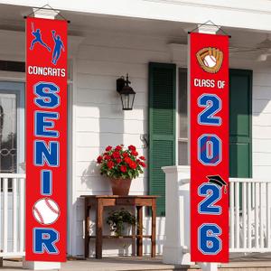 Mindsoft 2 Pcs Baseball Senior Night 2026 Graduation Decorations Baseball Senior Night Porch Door Banner 30 x 180 cm Class of 2026 Wall Sign Decorations for Graduation Party Supplies Outdoor Decor