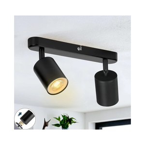 Adjustable Spotlight Ceiling Light Fixture 2 Light Gu10 Track Lighting Indoor Directional Light Ceiling Spot Light for Kitchen, Bedroom, Picture Wall, Hallway, Office, Bar (Black-2 Light)