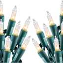 Minetom Clear Christmas String Lights 100 Count 25 Feet Incandescent Bulb Mini Lights for Indoor Xmas Tree Garland Birthday Wedding Party Festival Decoration, Green Wire (Pack of 2) (Clear Warm White)