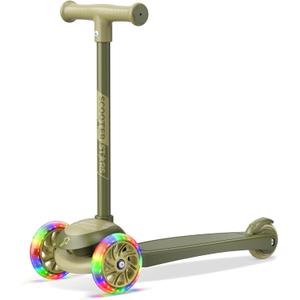 3 Wheel Scooter for Kids, Smooth Light Up LED Front Wheels, Wide Anti Slip Deck, Rear Foot Brake, Easy Lean to Steer Maneuvering, Indoor & Outdoor Ride On Toys for Ages 2 Up, (Army)