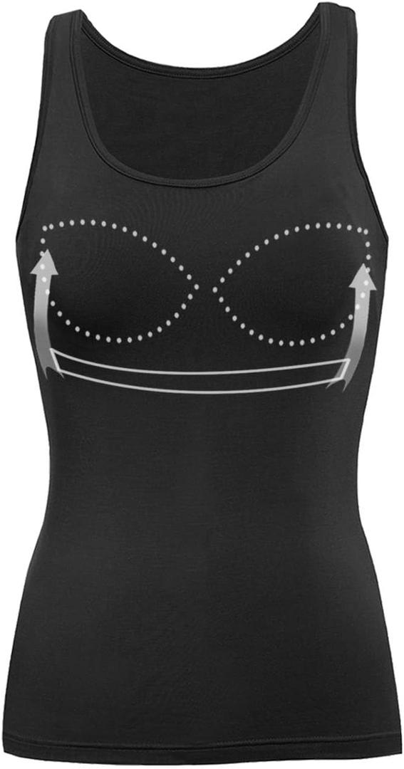 Tank Tops for Women with Built in Shelf Bra Casual Wide Strap Basic Camisole Sleeveless Layer Top for Winter (X-Large, Black)