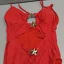 Eomenie Sexy One Piece Swimsuit for Women Cutout Monokini Bathing Suit Starfish Beach Resort Swimwear (Large, Red and Golden Metal)