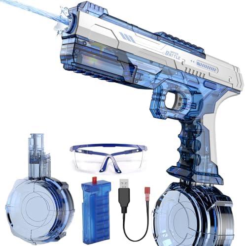 Skirfy Electric Water Gun with Realistic Gun Muzzle Flash for Kids Adults,High Powered Waterproof Water Pistol with High Capacity,Ideal Outdoor Swimming Pool Beach Toys-Blue