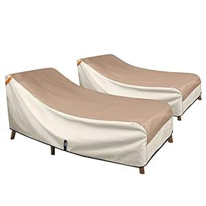 Porch Shield Patio Lounge Chair Cover - Waterproof Outdoor Chaise Lounge Chair Covers 2 Pack - 68W x 30D x 30H inch, Light Tan & Khaki